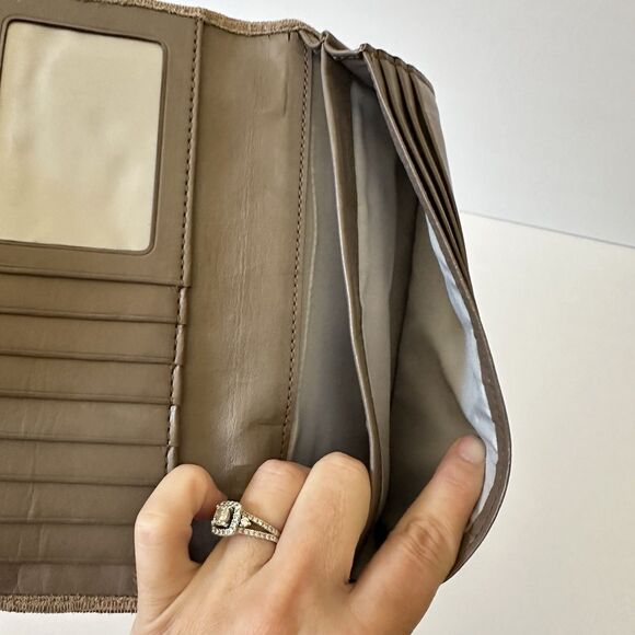 Coach Women's Madison Clover Op Art Wallet Blue Cream Brown Satin - Picture 9 of 15